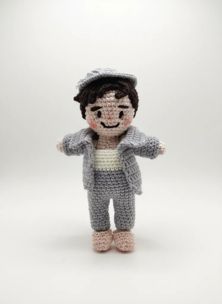 Gri Örgü Erkek Bebek Oyuncak - El Emeği Amigurumi Bebek Oyuncak