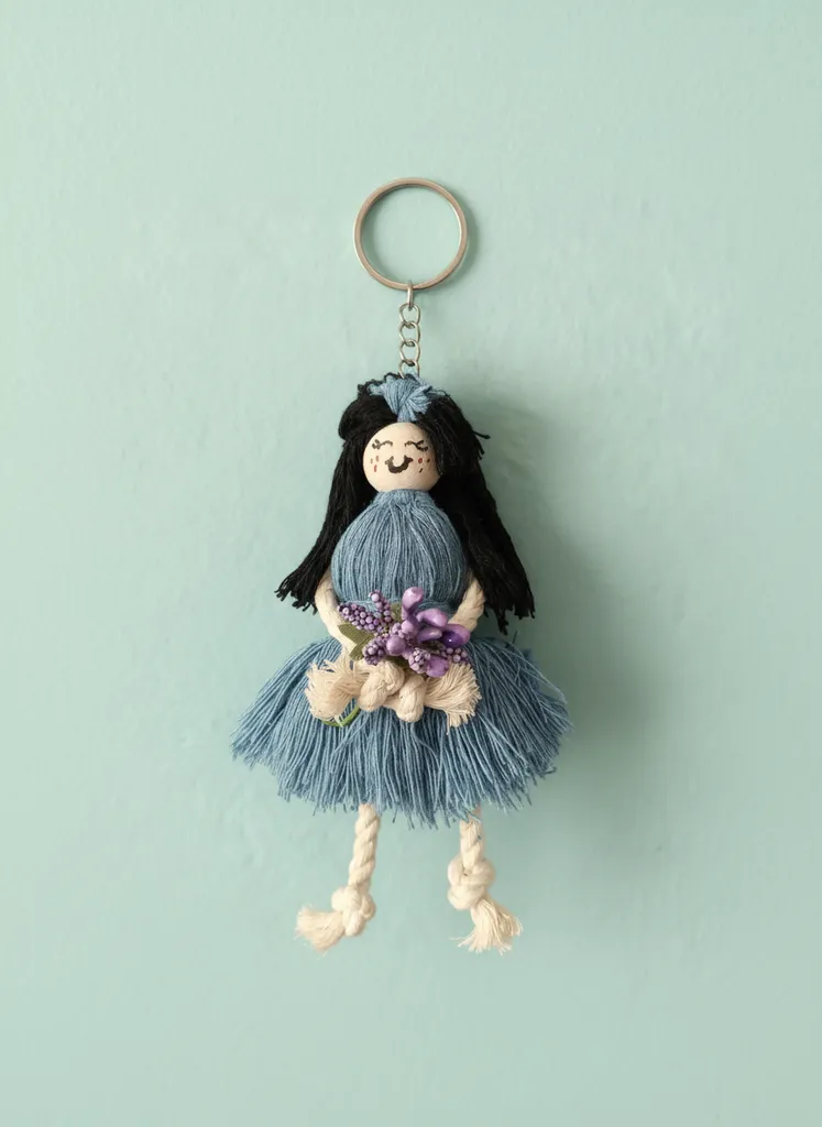 Blue Macrame Baby Keychain - Bag Accessory - Handmade