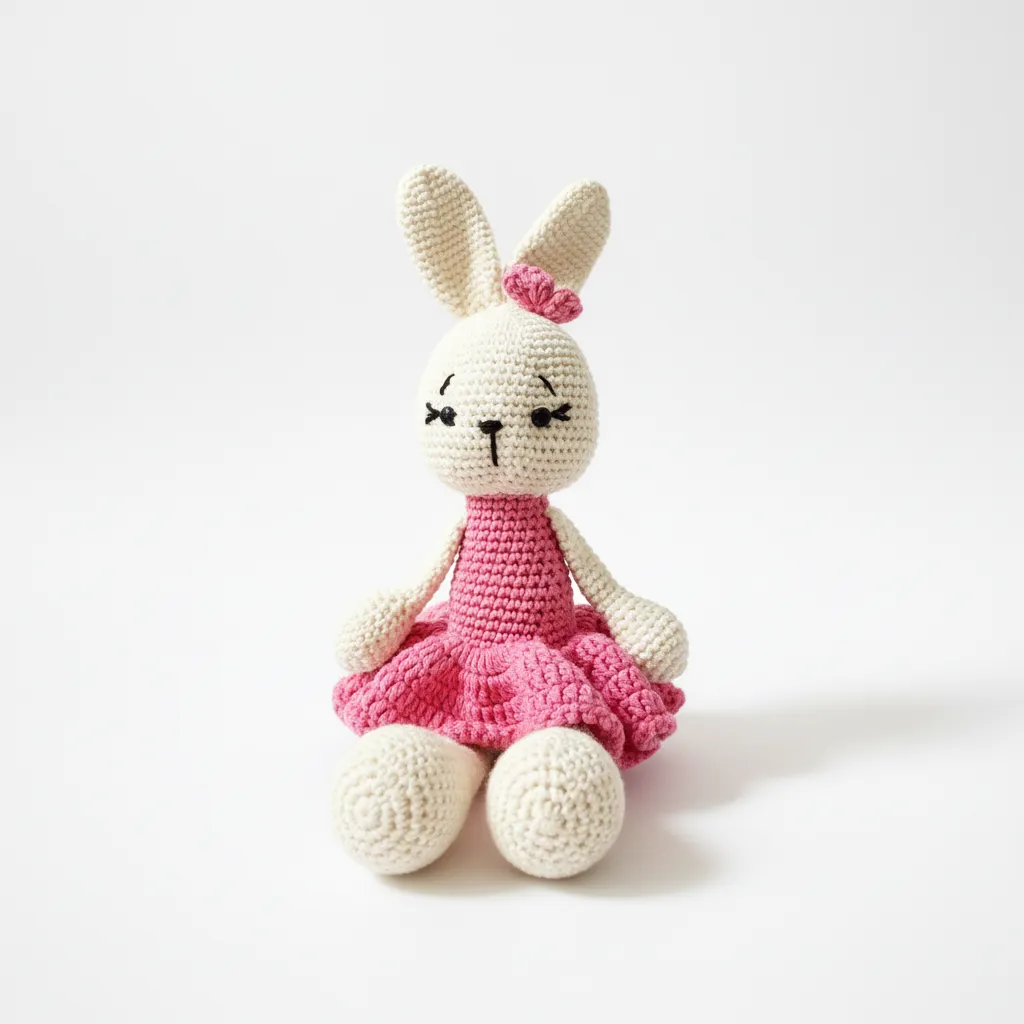 Knitted Dress Toy Rabbit Doll - Handmade from Cotton Yarn