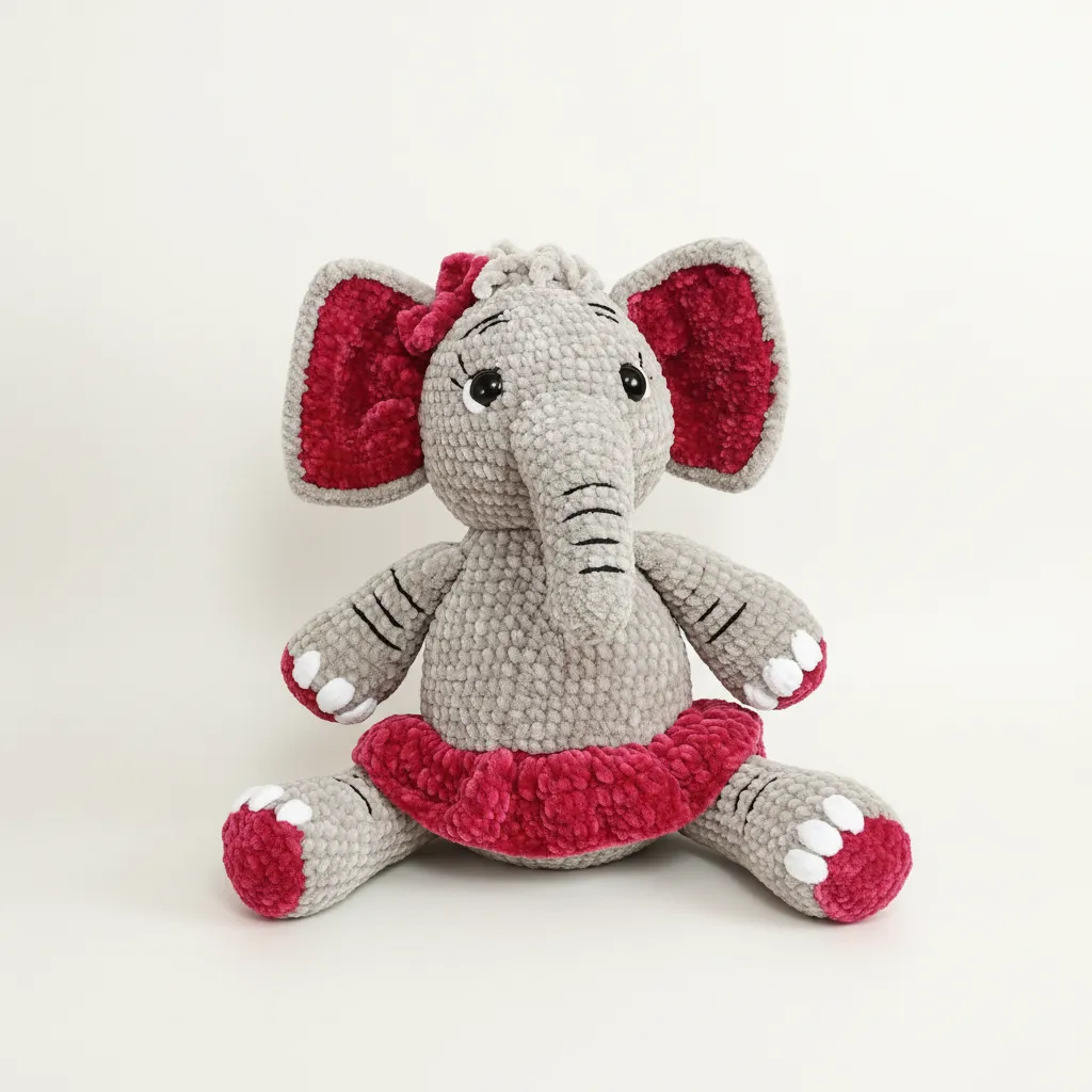 Gri Örgü Etekli Fil Oyuncak Bebek - Amigurumi El Emeği