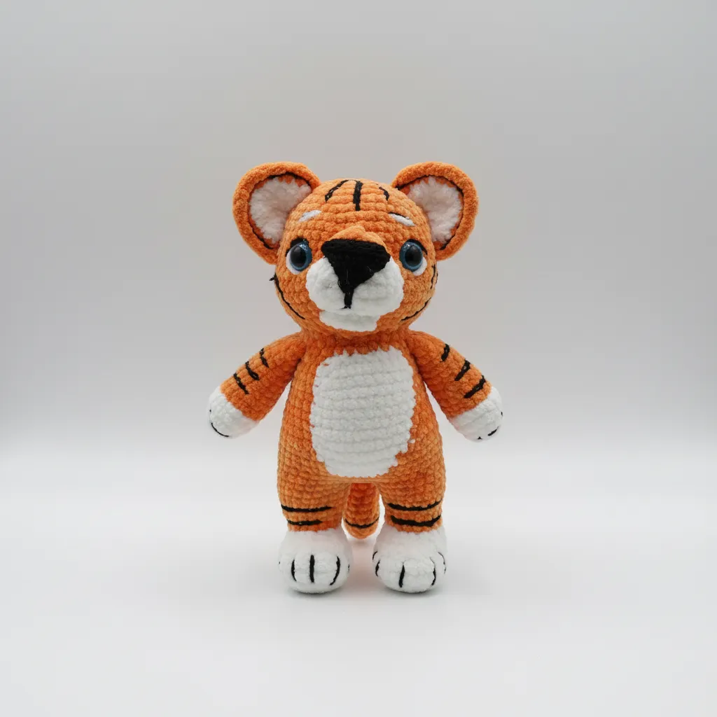 Orange Tiger Amigurumi Toy - Handmade Crochet with Velvet Yarn