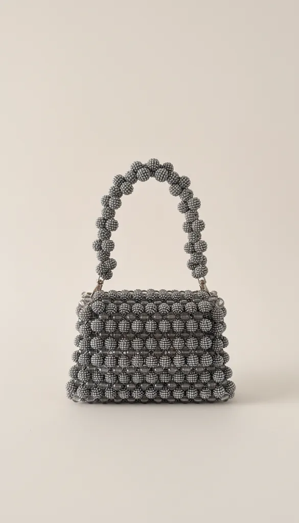 Boncuklu Antrasit Gri Omuz Çantası - Özel Tasarım El Yapımı
