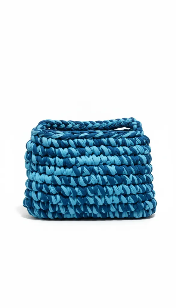 Hand-knitted Shoulder and Arm Bag in Shades of Blue Cotton Yarn