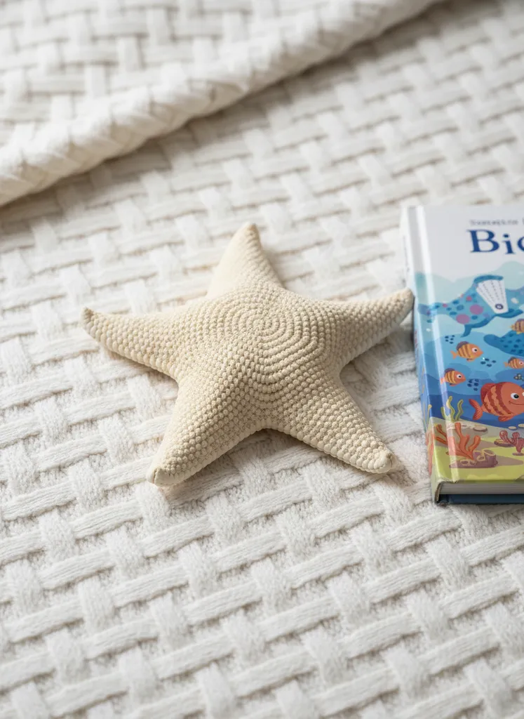 Sarı Deniz Yıldızı Dekoratif Yastık - Kadife İp, 52x52 cm - El Yapımı