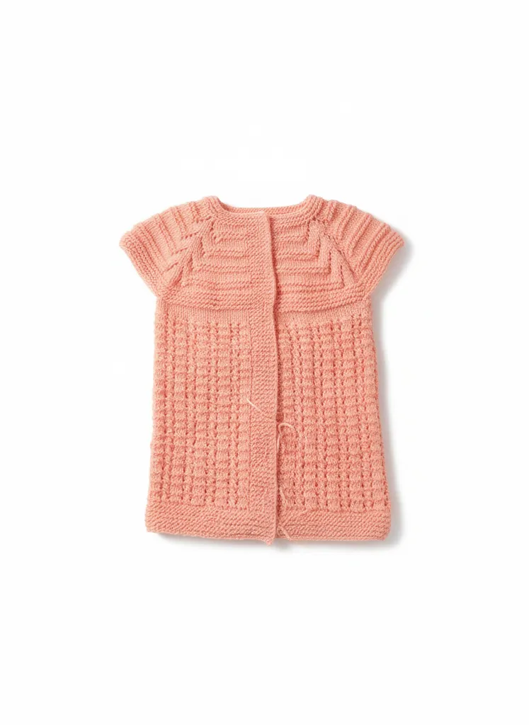 Somon Renkli Örgü Bebek Yeleği - El Emeği Triko Bebek Giyim