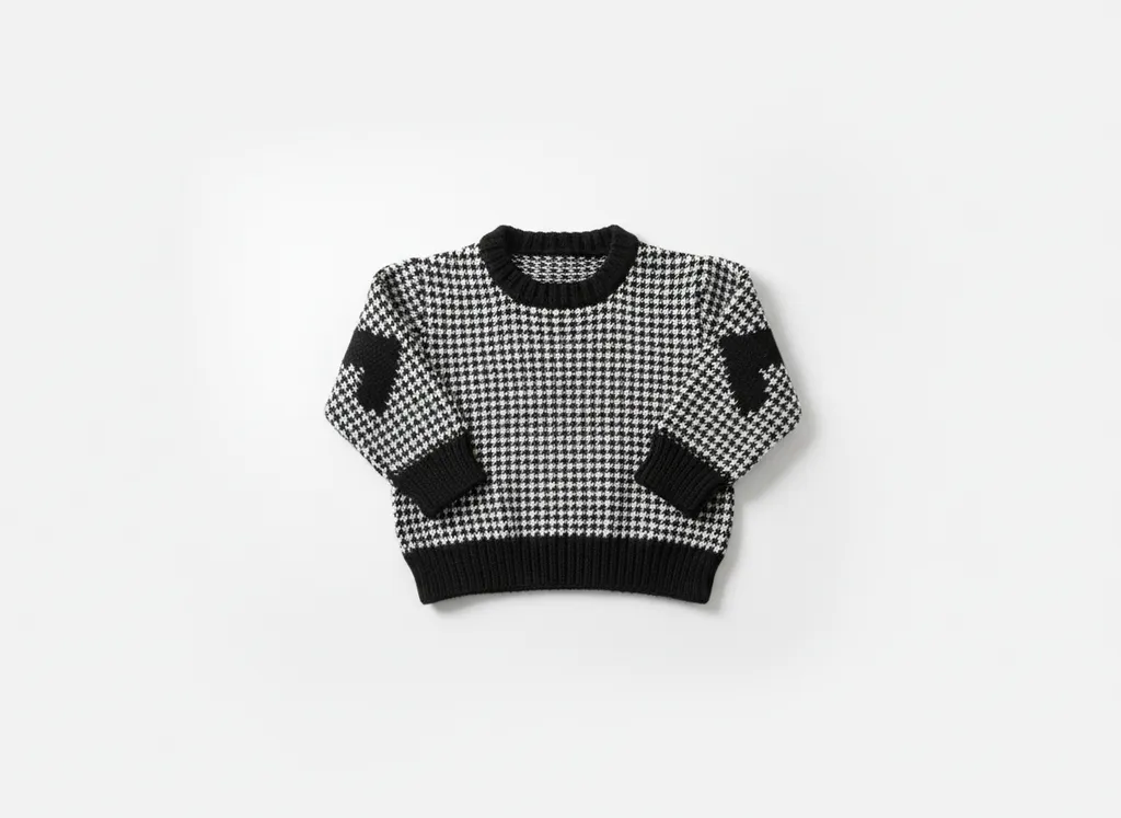 Siyah Beyaz Desenli Örgü Bebek Süveter - El Örmesi