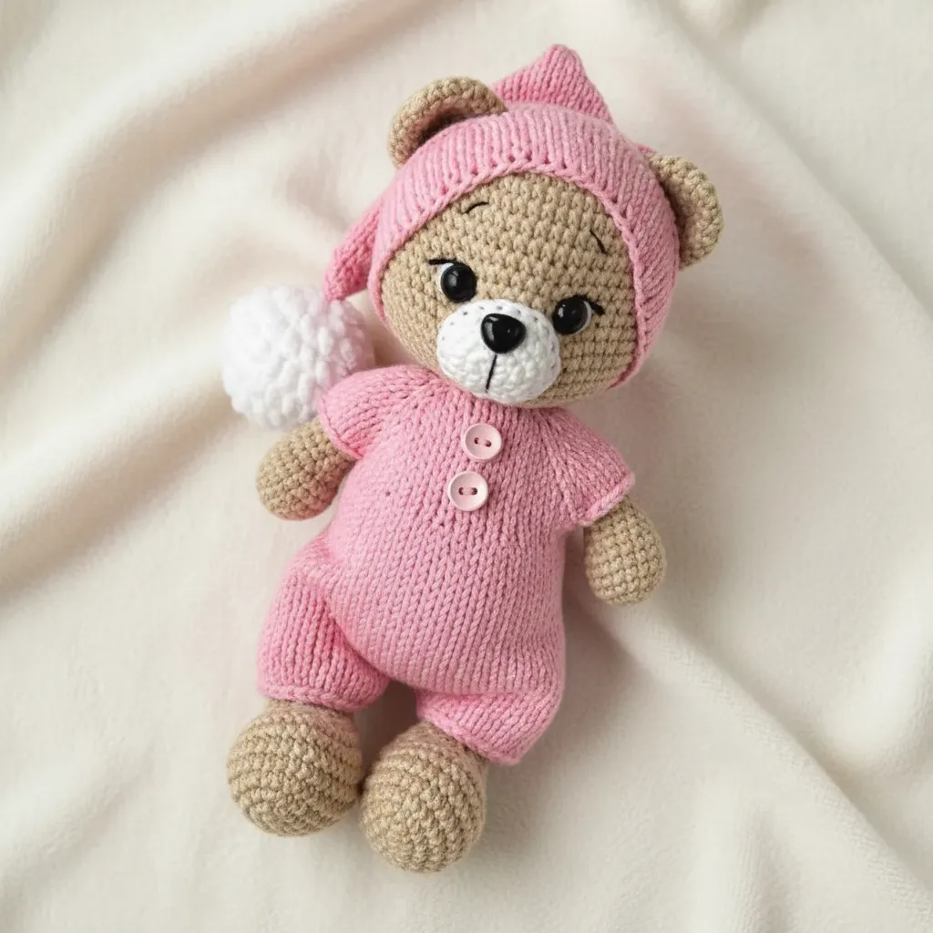 Pink Romper and Hat Amigurumi Toy Bear Baby - Handmade