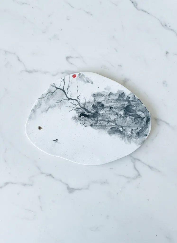 Lavi Desenli Seramik Sunum Tabağı - El Yapımı Peynir Tabağı