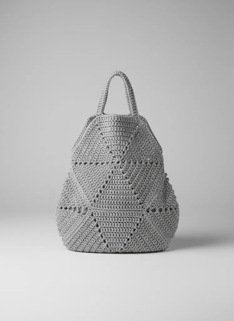 Gri Örgü Motifli Omuz Çantası - Astarlı ve Cepli - El Emeği