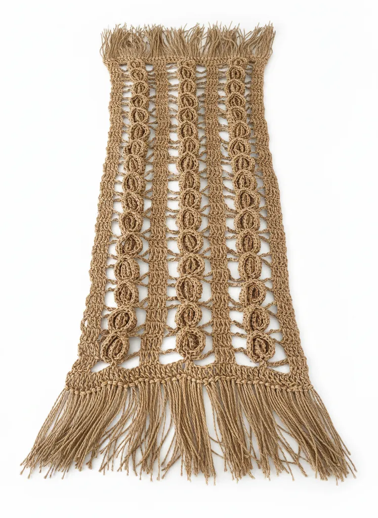 Kağıt İpinden El Emeği Gül Motifli Bohem Tarzı Runner Örtü