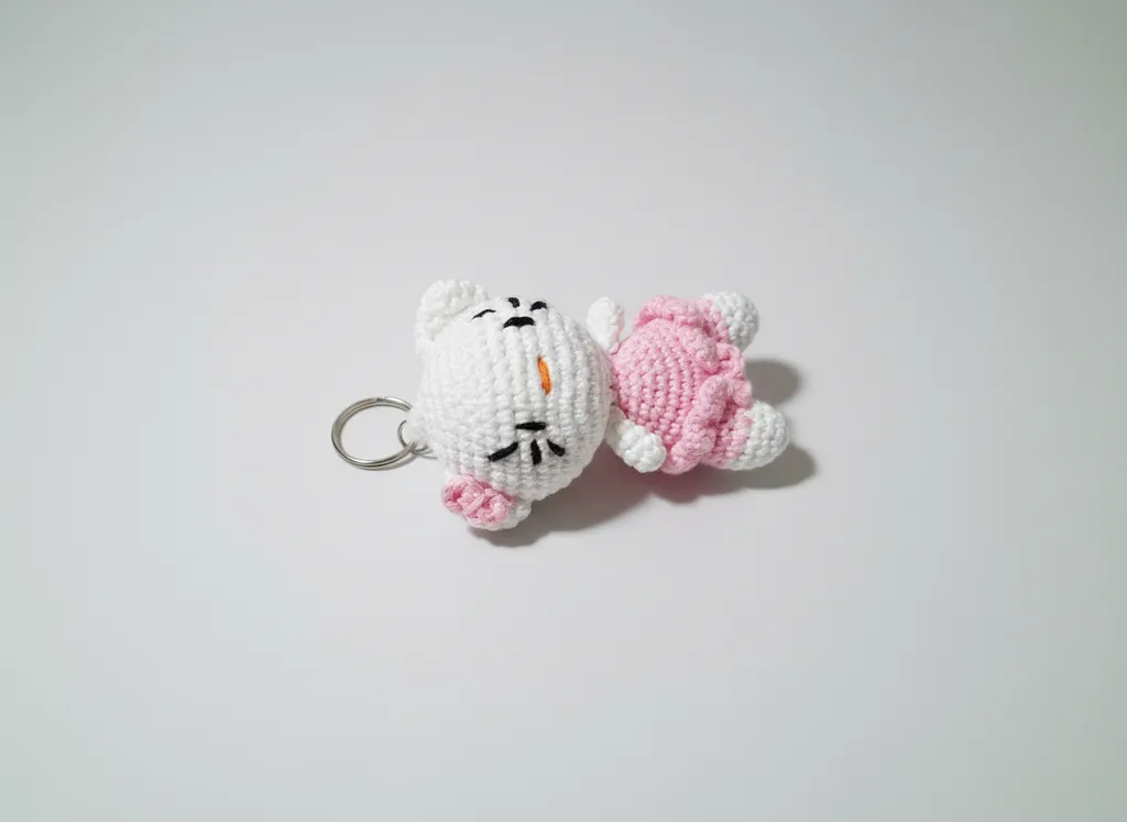 Örgü Hello Kitty Anahtarlık - Pamuk İpten El Örgüsü Tasarım