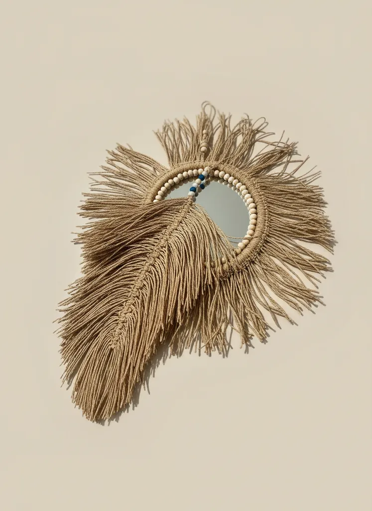 Macrame Leaf Design Decorative Mirror - Bohemian Wall Decoration