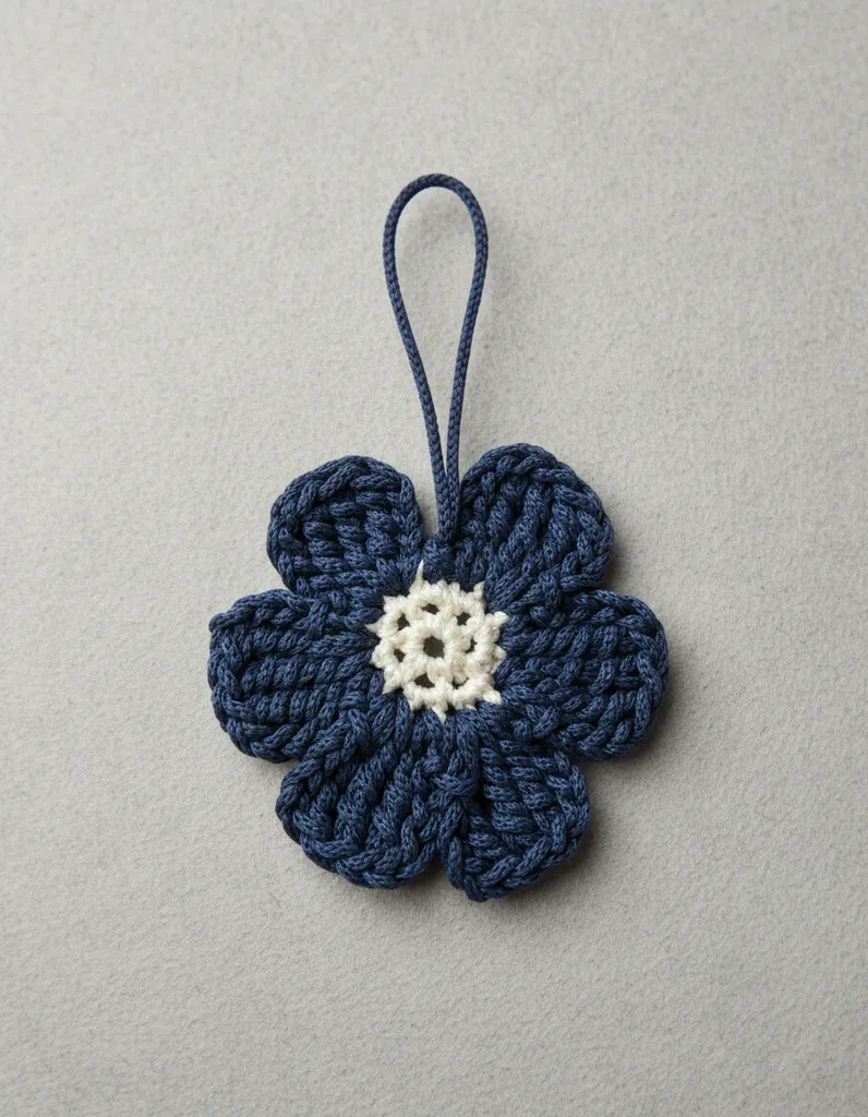 Lacivert Makrome Çiçek Çanta Charmı / Anahtarlık - El Yapımı