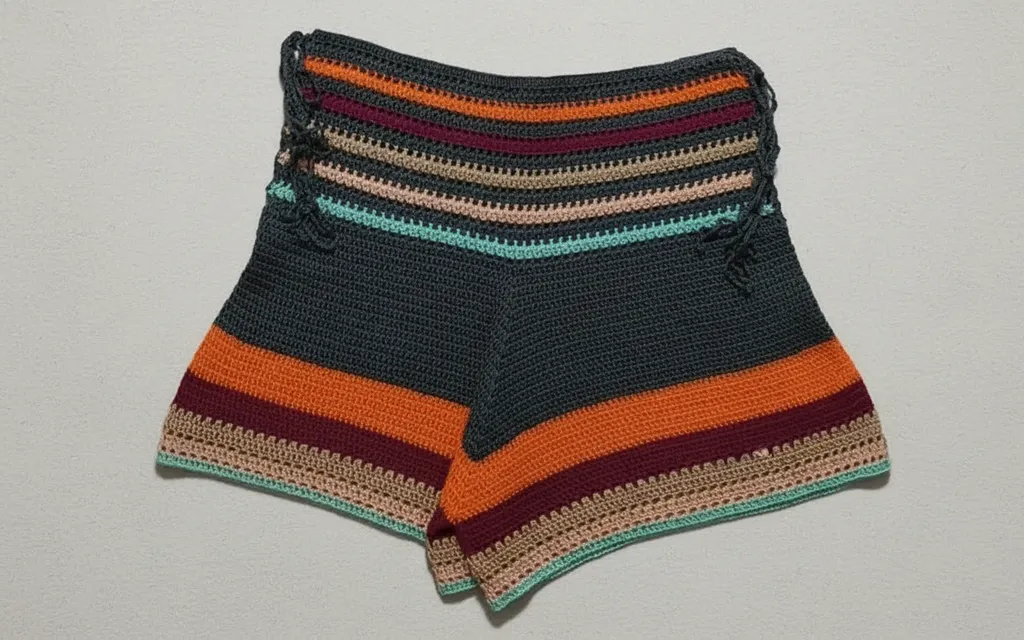 Renkli Şeritli Örgü Kadın Şort - S/M Beden - El Emeği