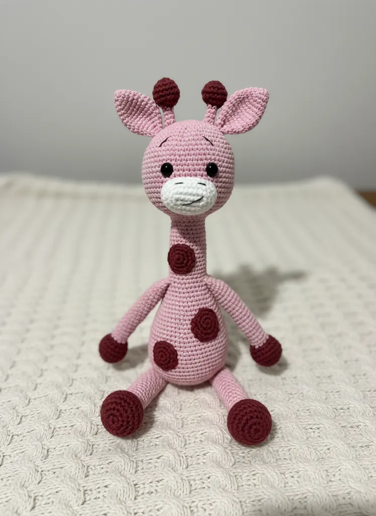 Örgü Pembe Zürafa Oyuncak Bebek - Amigurumi Uyku Arkadaşı