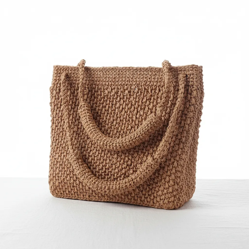 Brown Paper Cord Knitted Shoulder Bag - Handmade Design