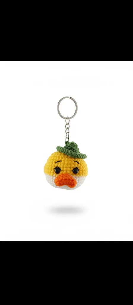 Sarı Ördek Amigurumi Anahtarlık - Yeşil Şapkalı, Örgü Bebek Hediyesi