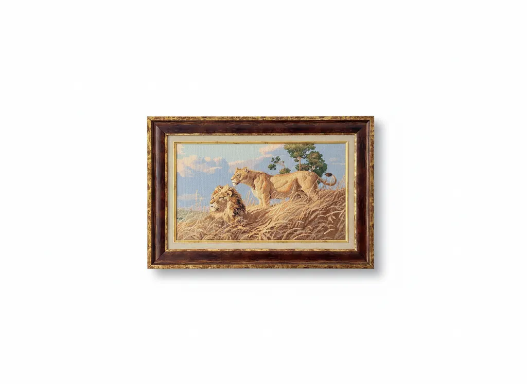 Safari Lion Family Canvas Painting - Handmade with Wooden Frame