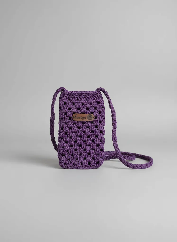 Plum Purple Macrame Woven Phone Bag - Handmade Design