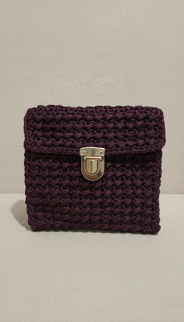 Bordo Renkli El Örgüsü Tasarım Çanta - Özel Kilit Detaylı