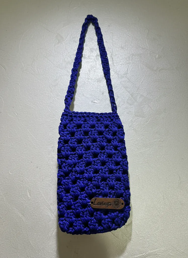 Blue Macrame Knitted Phone Bag - Handmade with Love