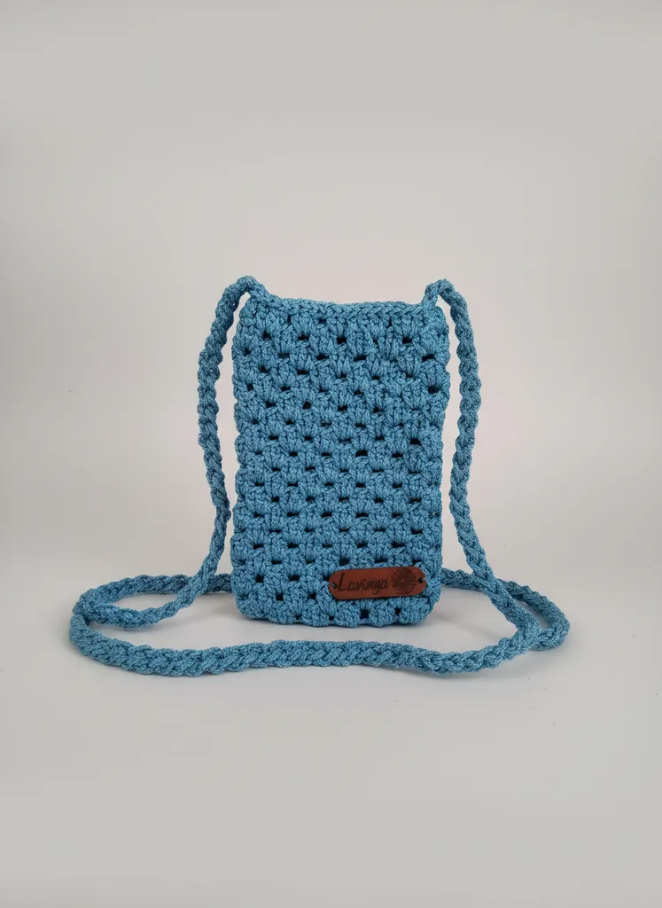 Blue Macrame Knitted Phone Bag - Handmade and Stylish Design