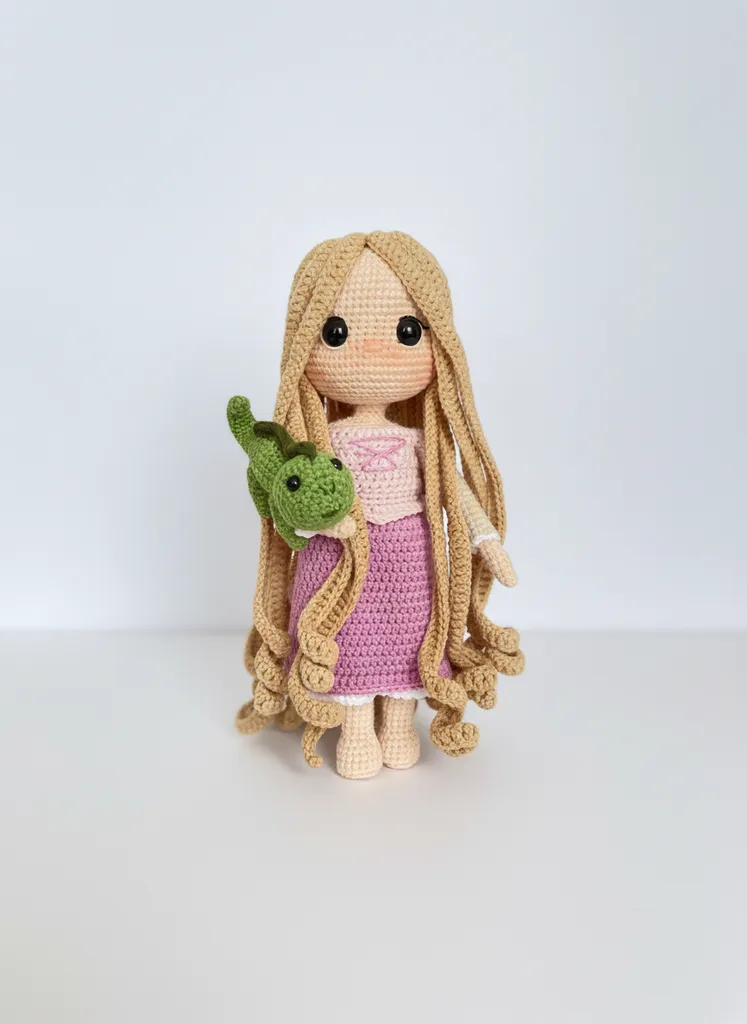 Amigurumi Rapunzel ve Pascal Oyuncak Bebek - El Emeği Örgü
