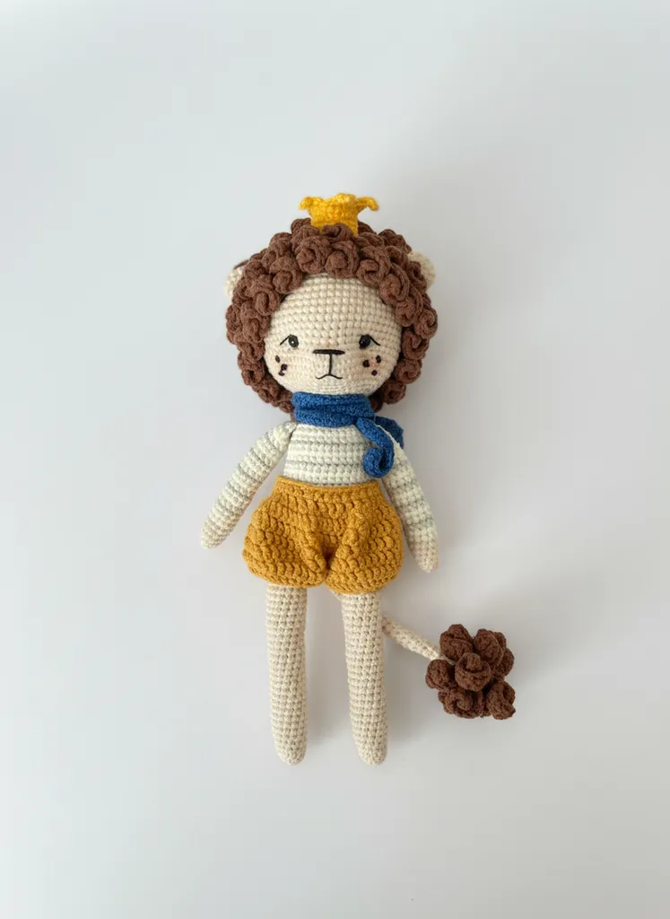 Amigurumi Aslan Kral Oyuncak - El Yapımı Örgü Bebek Aslan 28cm