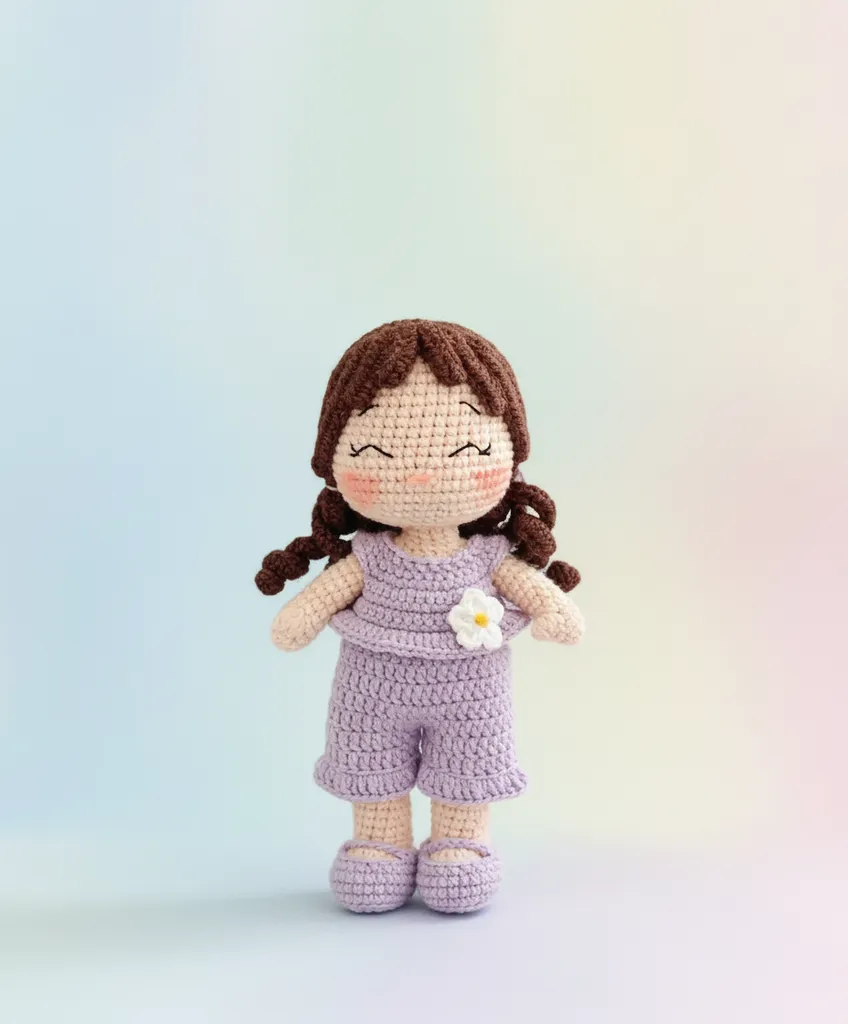 Amigurumi Oyuncak Bebek - Lila El Örgüsü Pamuk İplikten Sevimli Oyuncak