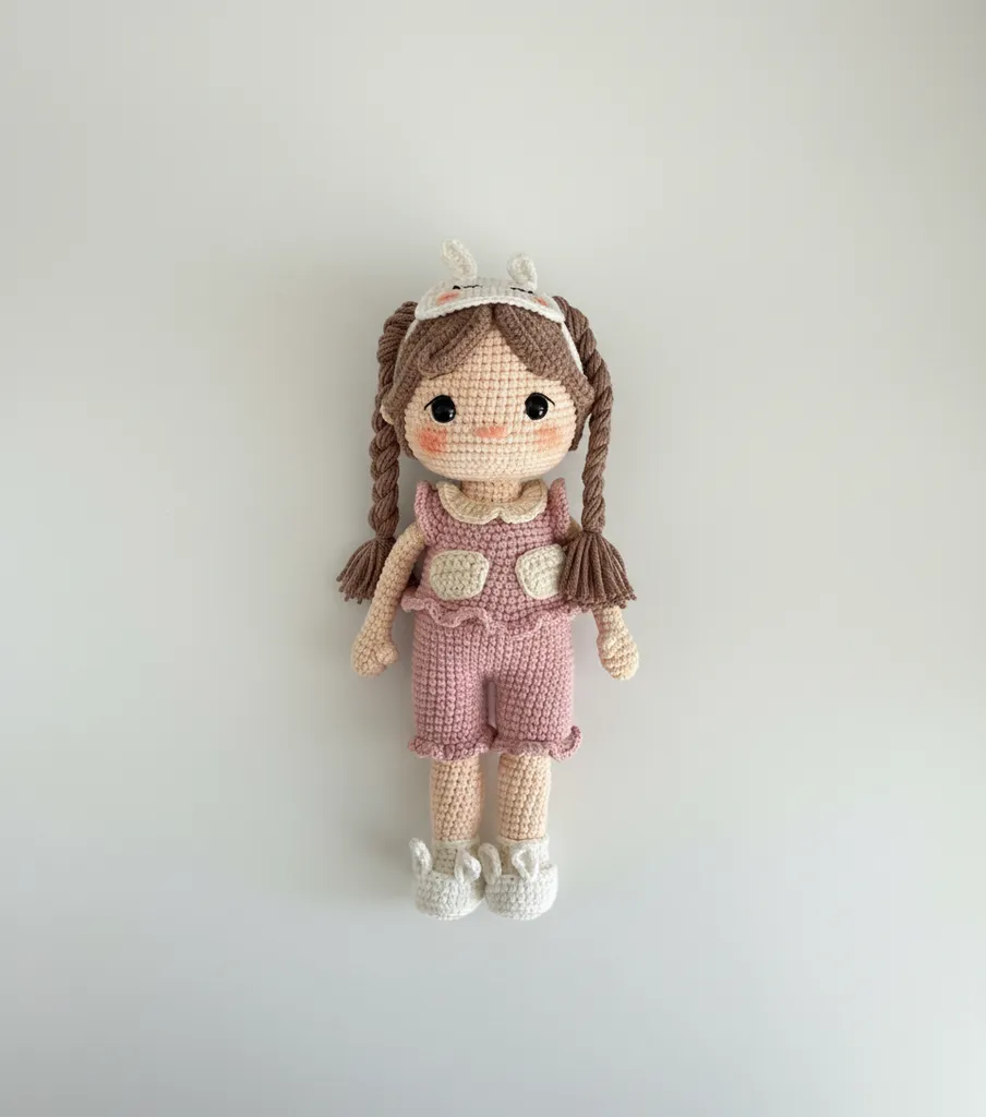 Örgü Oyuncak Bebek - Uykucu Kız Model, 25 cm El Emeği