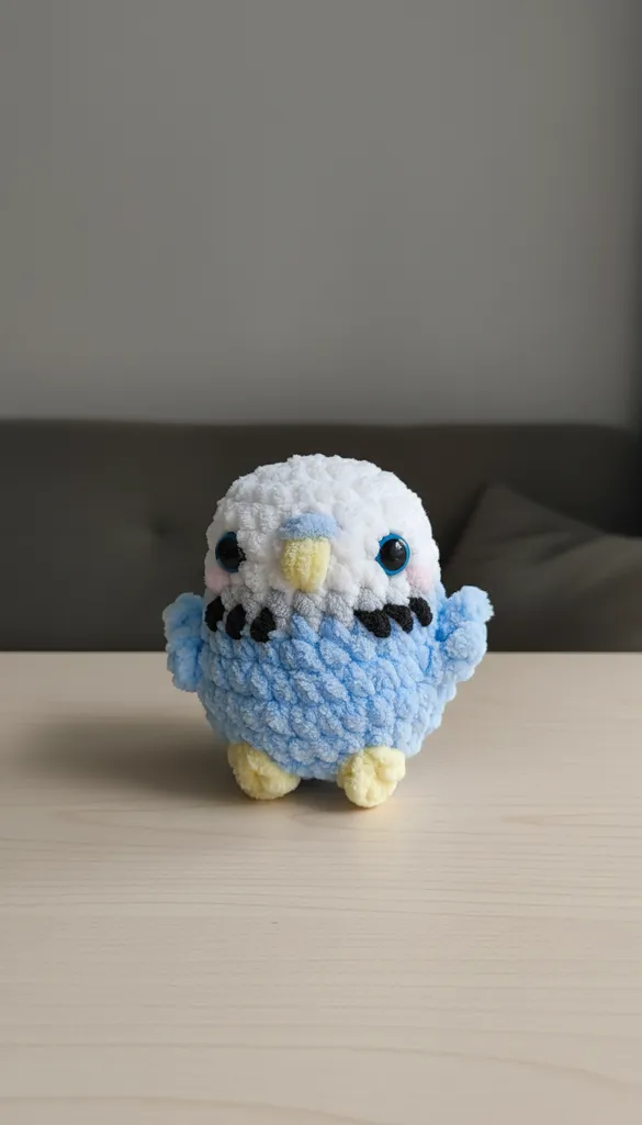 Örme Peluş Mavi Muhabbet Kuşu Oyuncak - Güvenli Gözlü El Yapımı