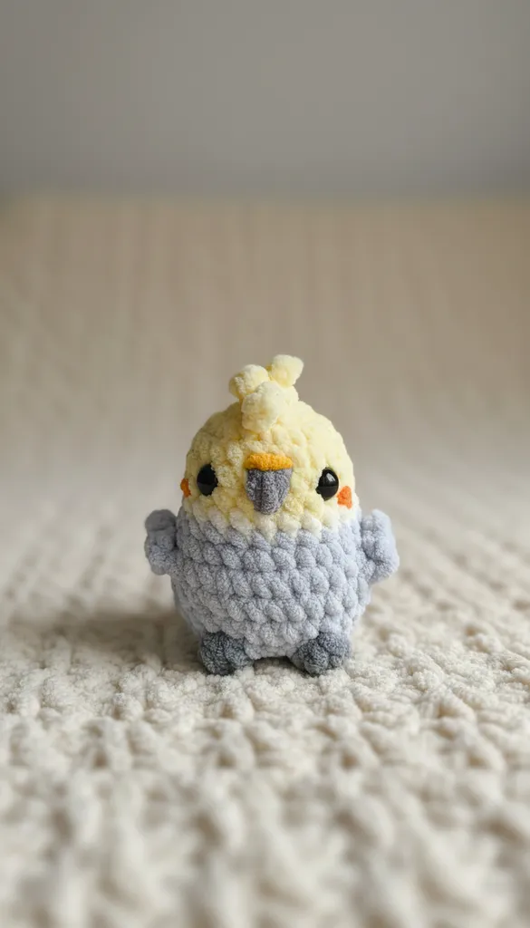 Örme Peluş Sultan Papağanı Oyuncak - Gri ve Sarı Renkli - El Emeği