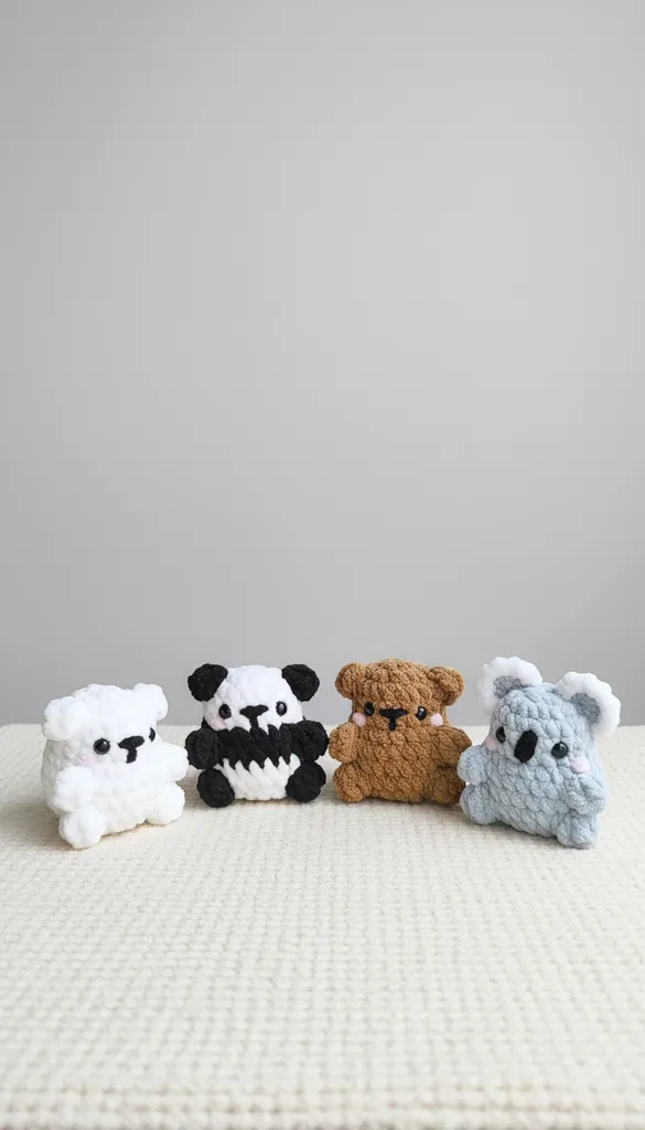 Örme Oyuncak Ayıcık, Koala, Panda ve Kuzu Amigurumi Seti (8-9cm)