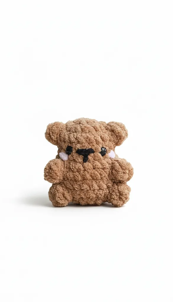 Kahverengi Kadife İpten Örme Peluş Ayıcık Oyuncak Bebek 8-9 cm