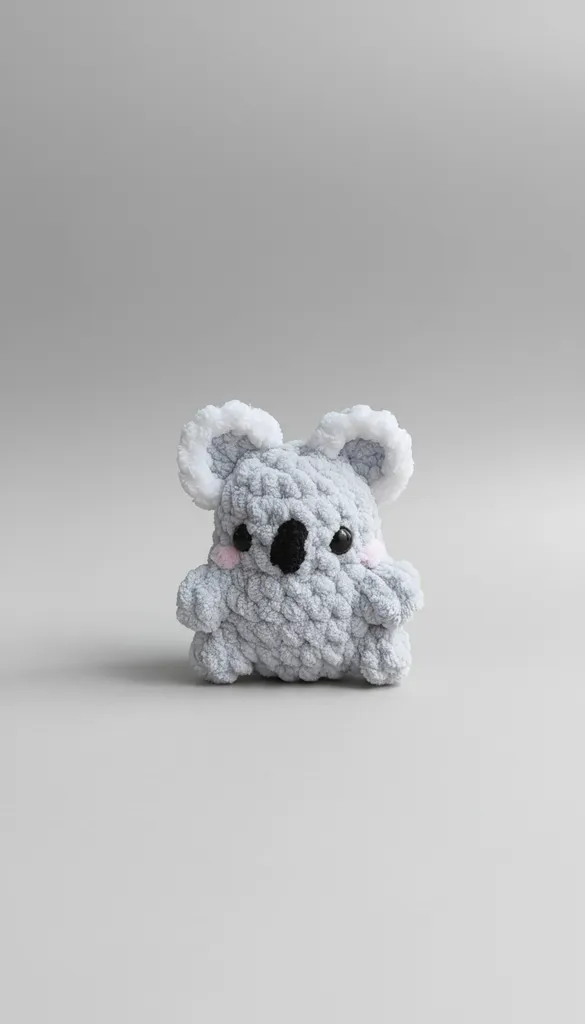 Gri Peluş Koala Oyuncak - Yumuşak Kadife İple Örülmüş, El Emeği