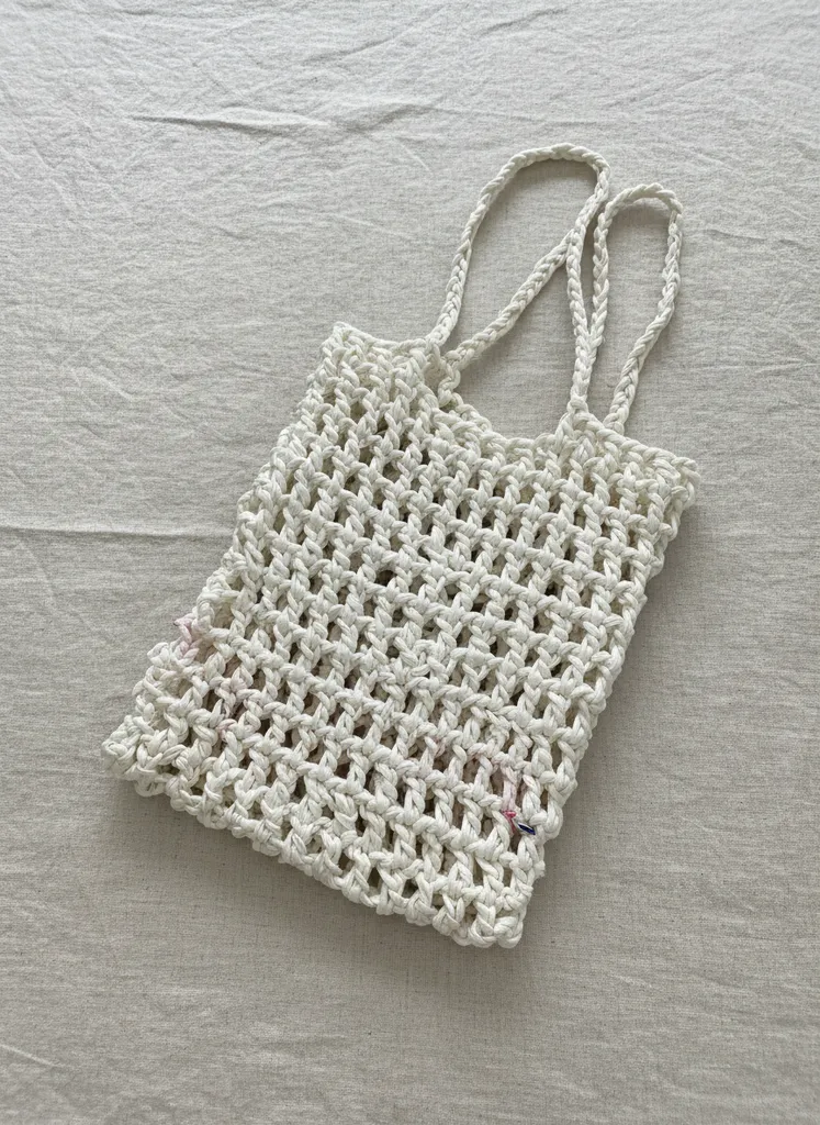 Beyaz Makrome Örgü Omuz Çantası - Veronika Model - El İşçiliği