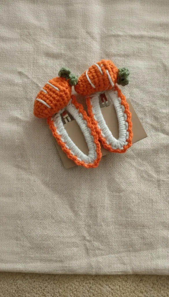 Turuncu Havuç Figürlü Örgü Toka Seti - El Emeği Saç Aksesuarı