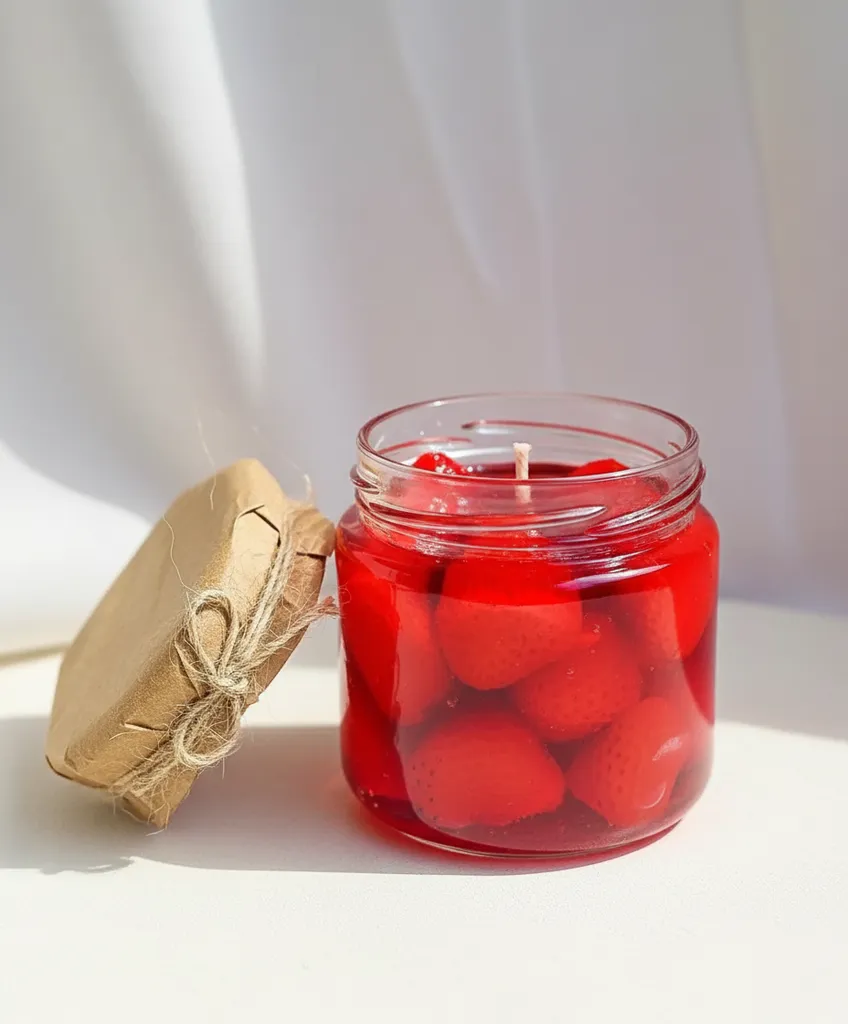 Çilek Kokulu Jel Mum - Reçel Görünümlü Dekoratif Soya Wax Mum