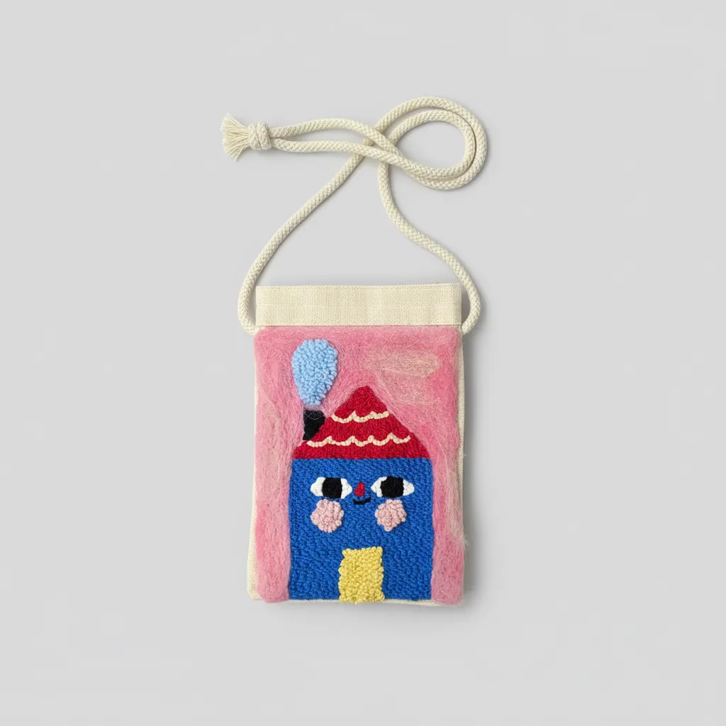 Punch Nakışı Desenli Keçeli Telefon Çantası - El Yapımı Tasarım