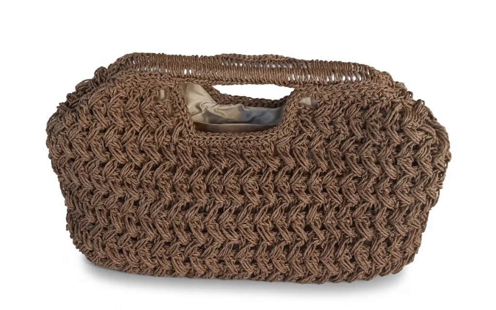 Brown Paper Rope Knitted Shoulder Bag - Handmade with Lining and Pocket