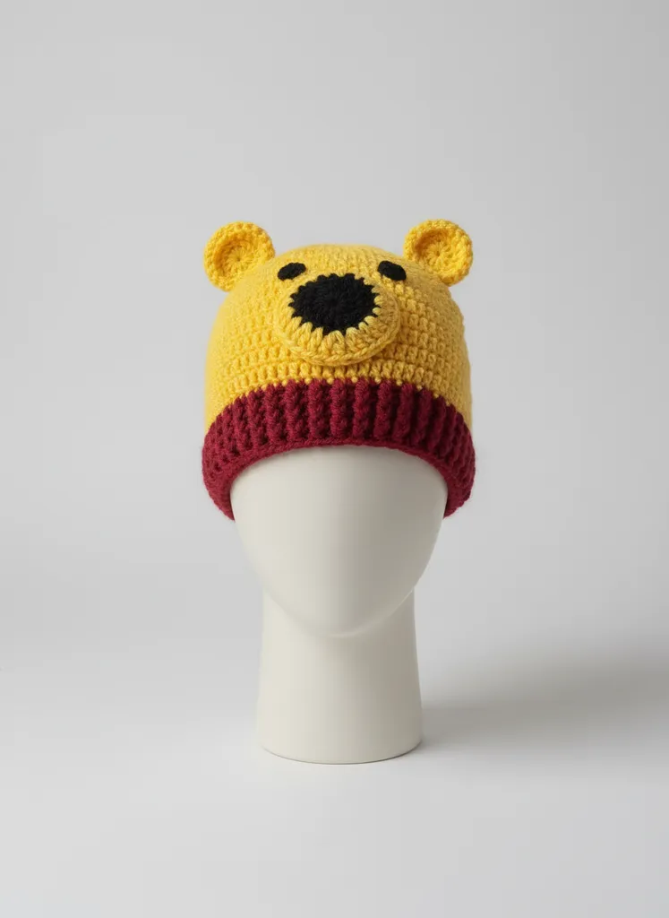 Sarı Ayıcık Tasarımlı Örgü Bebek Şapkası - El Emeği