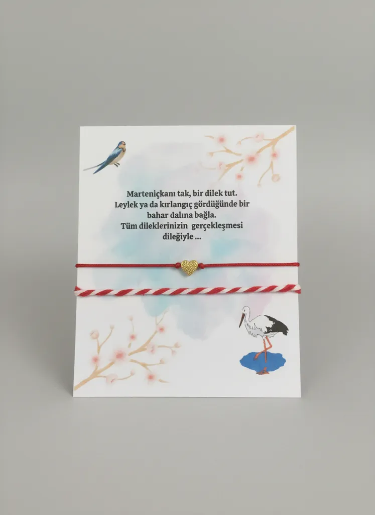 Kalp Detaylı Marteniçka Bileklik Seti - Bahar Temalı 7 Adet