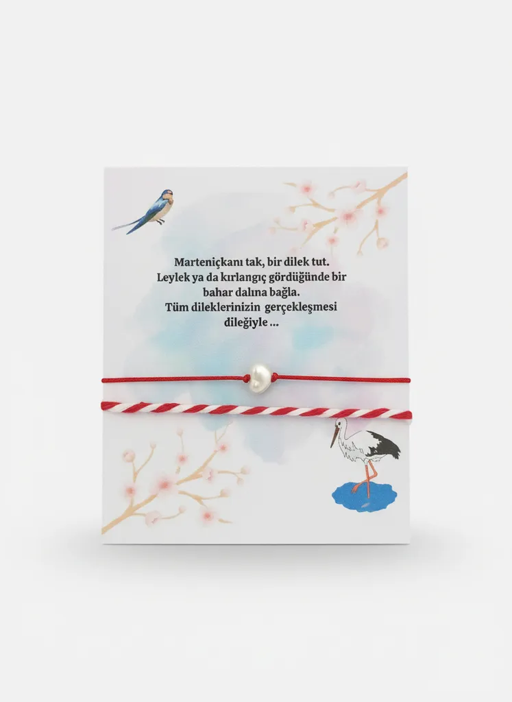 Beyaz İnci Detaylı Kırmızı İpli Marteniçka Bileklik - 7Adet