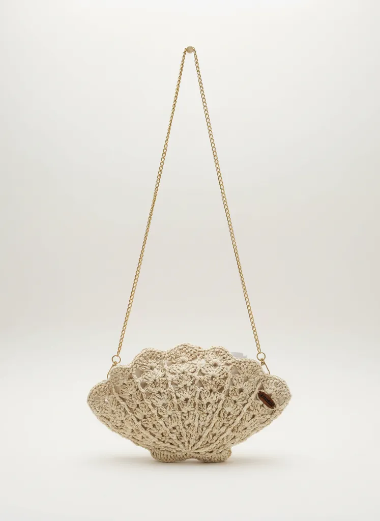 Cream Knit Oyster Stitch Shoulder Bag - Handmade With Chain Strap