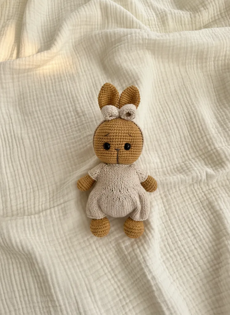 Knitted Rabbit Toy Doll - Handmade Gift With Cotton Yarn