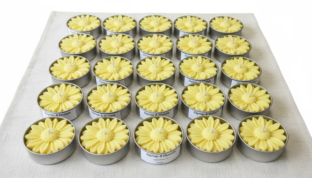 Sarı Papatya Tasarımlı Metal Kutu İçinde 20'li Nikah Hatırası Mum