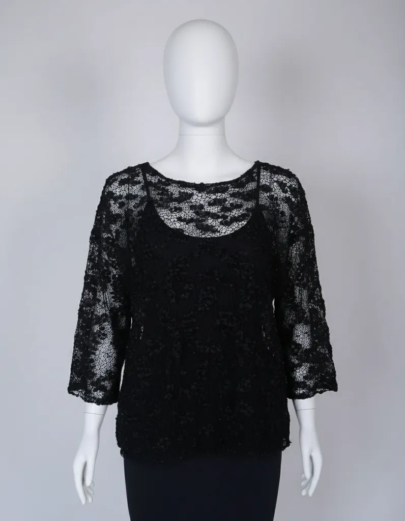 Black Lace Look Knit Blouse - Stylish and Elegant Design