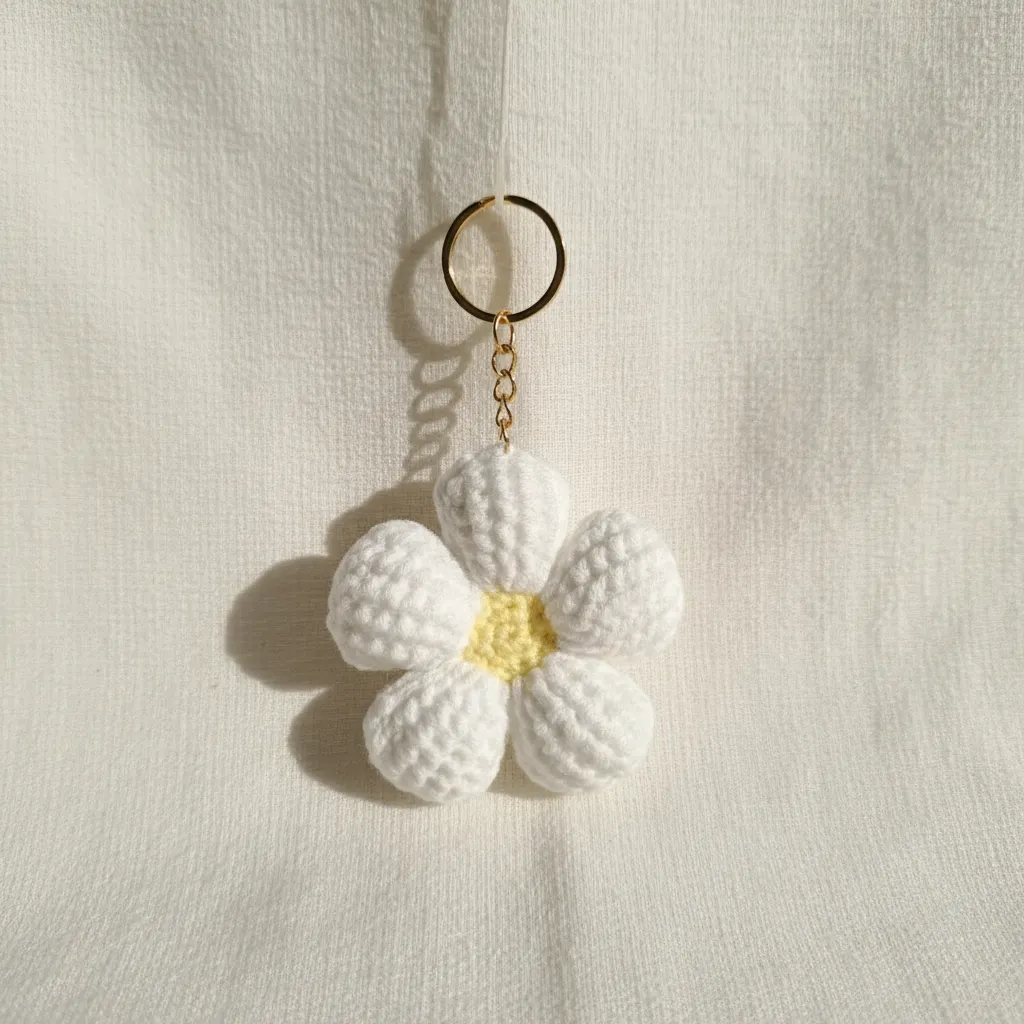 🤍 Saflık ve Zarafetin El Emeği Hali, Beyaz Papatya Anahtarlık 🤍