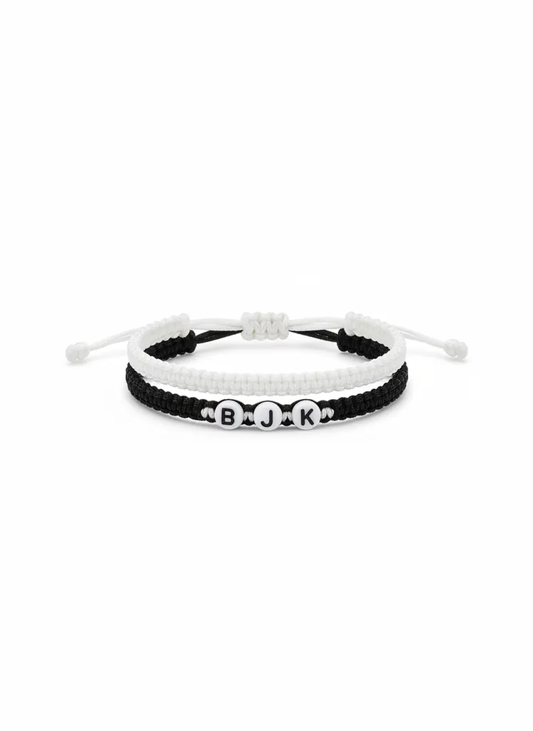 Beşiktaş BJK Lettered Macrame Bracelet Set - Black White Color
