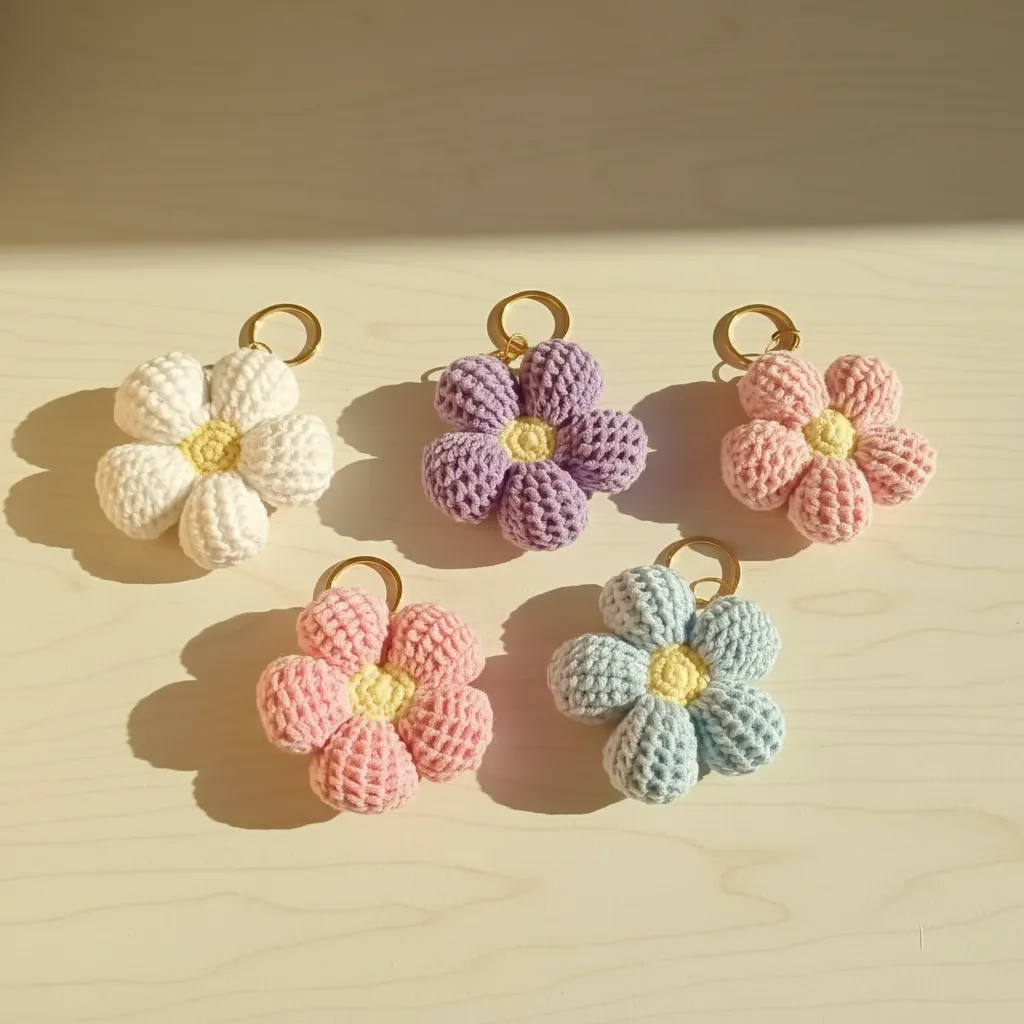 🎁 Renk Renk Neşe – 5’li El Emeği Çiçek Anahtarlık Seti 🌸